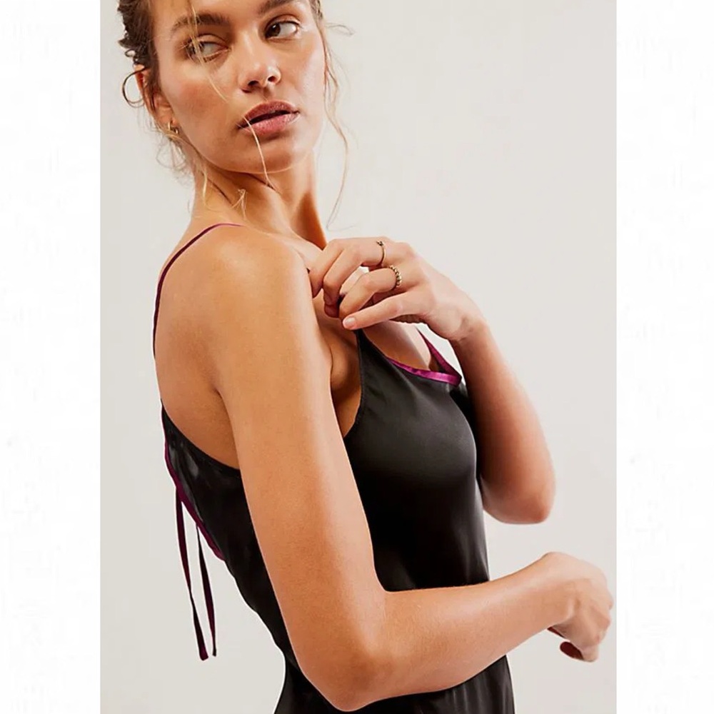 Free People Intimately Just What You Need Mini Slip in Black Combo - Picture 2 of 9
